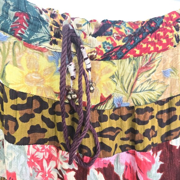 Vintage 80s 90s Brown Animal Floral Patchwork Boho Gypsy Maxi Broom Skirt - Picture 4 of 9